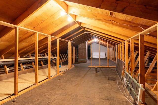 view of unfinished attic