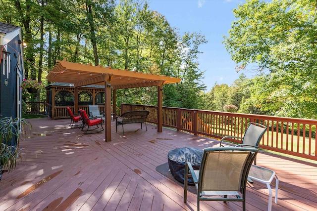 wooden terrace featuring a pergola