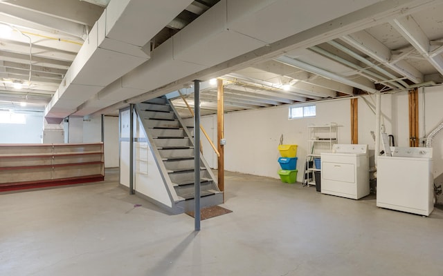 basement with plenty of natural light and washer and dryer