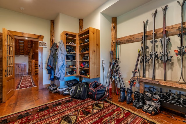 mudroom with hardwood / wood-style flooring