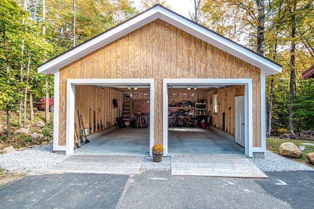 garage with wooden walls