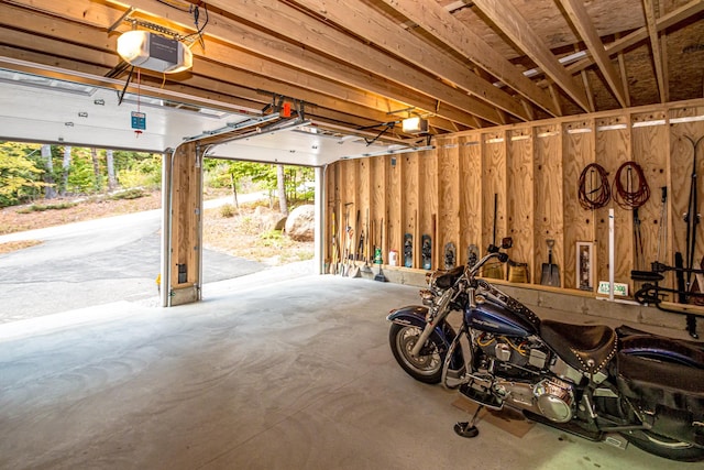 garage with a garage door opener