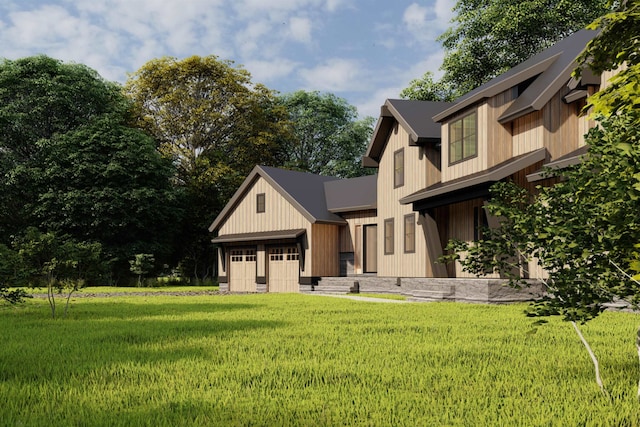 view of front of home featuring a garage and a front lawn