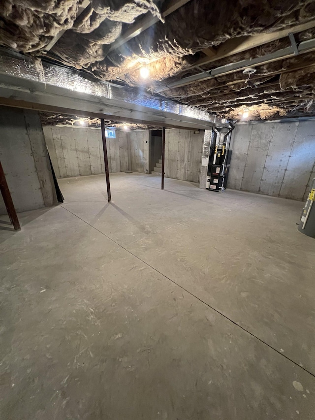 basement featuring heating unit