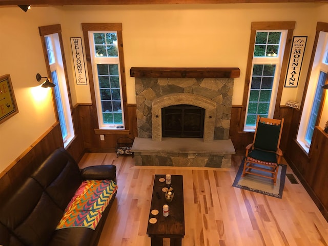 living room featuring a fireplace and hardwood / wood-style floors