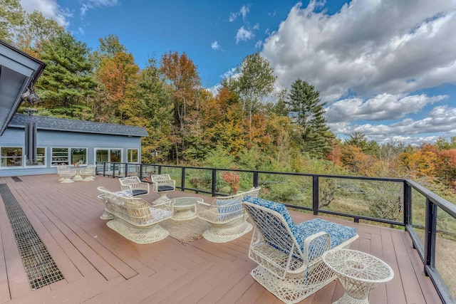 428 Pearl Lake Rd, Sugar Hill, NH 03586 - deck featuring outdoor dining area and a wooded view