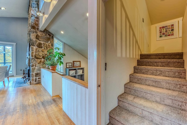 428 Pearl Lake Rd, Sugar Hill, NH 03586 - staircase featuring hardwood / wood-style floors