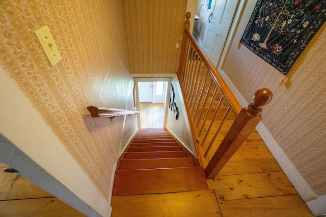 stairway featuring wood-type flooring