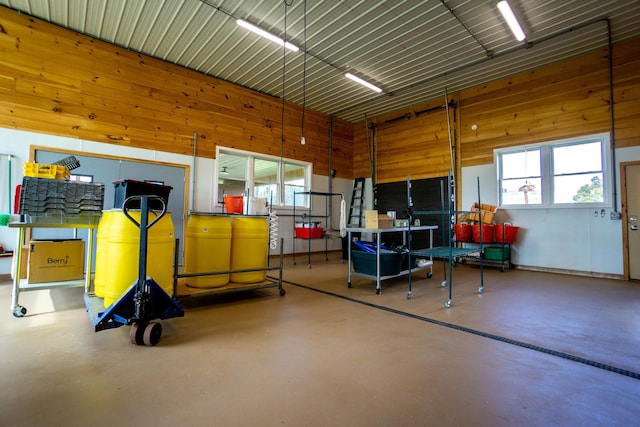 garage with wooden walls