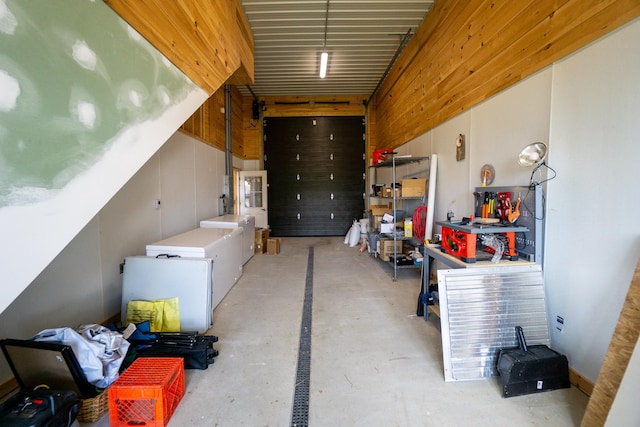 garage featuring a workshop area