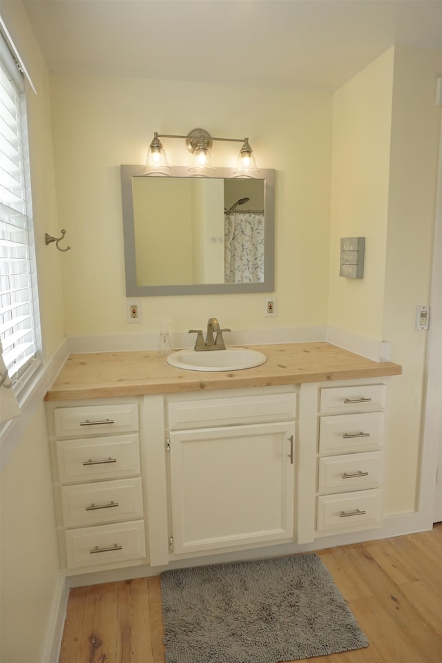 bathroom with vanity, wood-type flooring, and a wealth of natural light