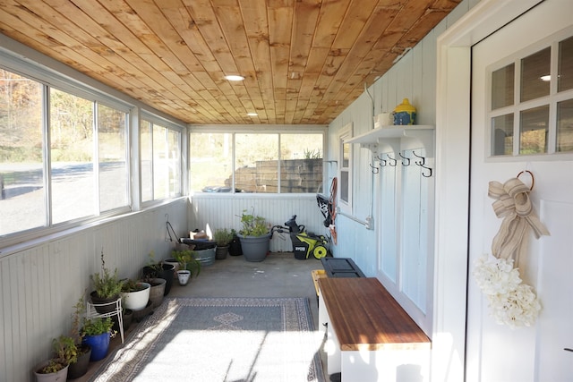 sunroom with wood ceiling