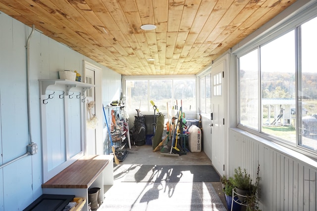 mudroom featuring wooden ceiling