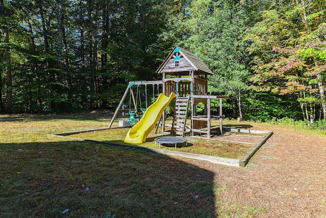 view of jungle gym with a yard