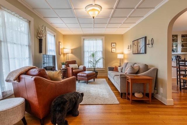 sitting room with light hardwood / wood-style flooring