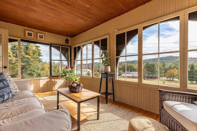 sunroom featuring plenty of natural light and wood ceiling