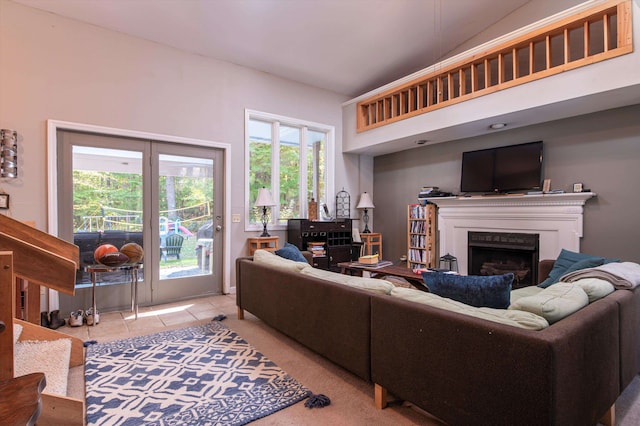 tiled living room featuring a wealth of natural light