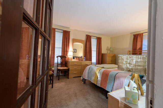 carpeted bedroom featuring multiple windows