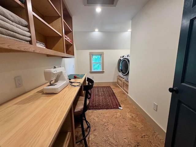 washroom featuring carpet floors and independent washer and dryer