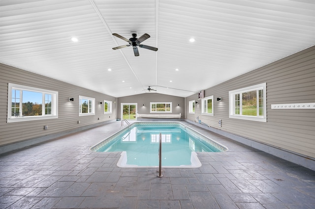 view of pool with ceiling fan and a patio area