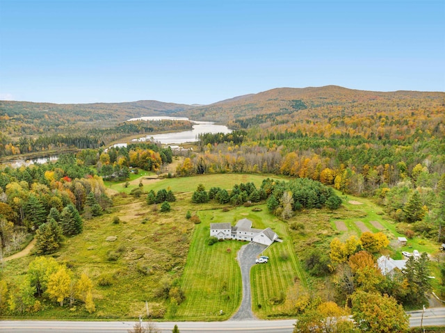 aerial view with a water and mountain view