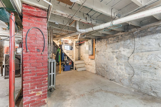 basement with electric panel