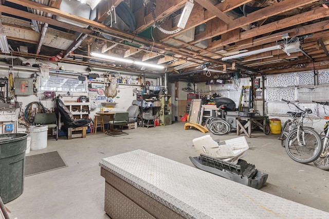 basement featuring a workshop area