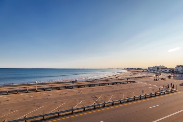 view of water feature with a beach view