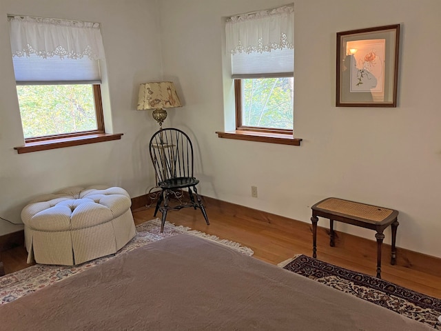 living area with hardwood / wood-style flooring and a healthy amount of sunlight