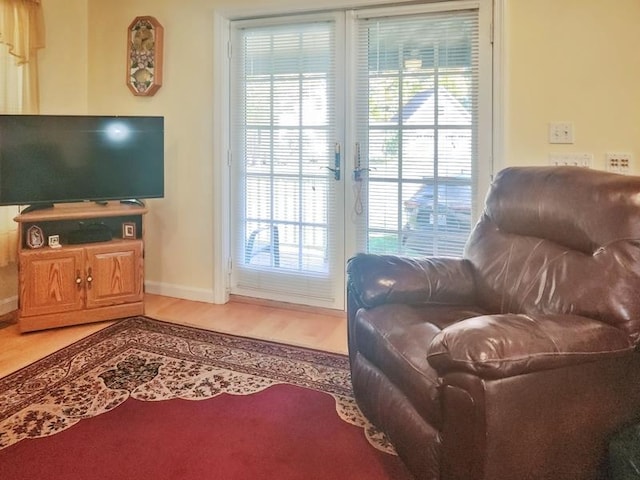 living area with hardwood / wood-style flooring