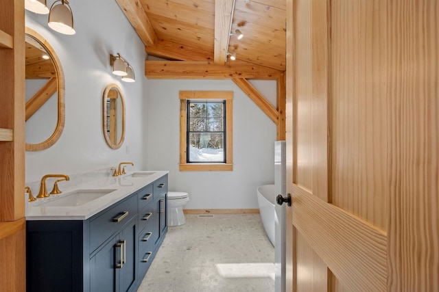 unfurnished room featuring beam ceiling