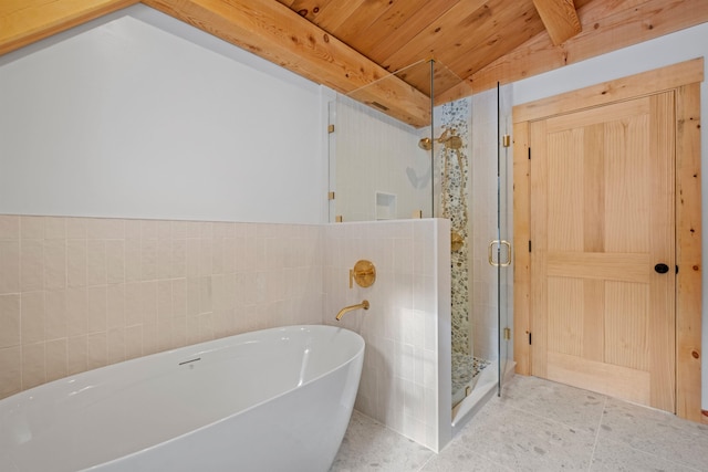 empty room with wooden ceiling and beam ceiling