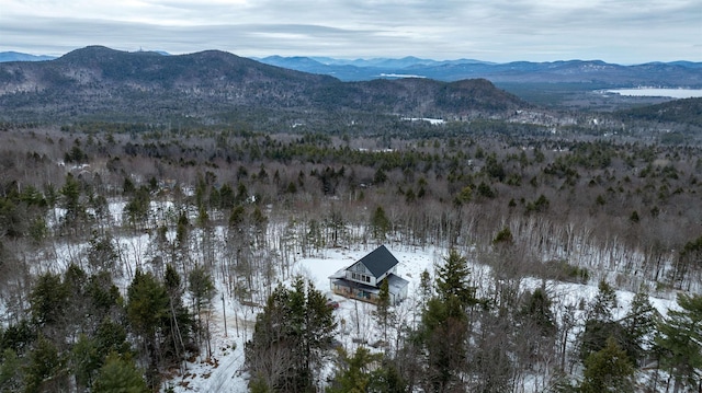 snowy aerial view with a mountain view