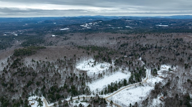 snowy aerial view featuring a mountain view