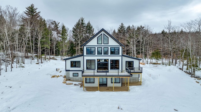 view of snow covered property