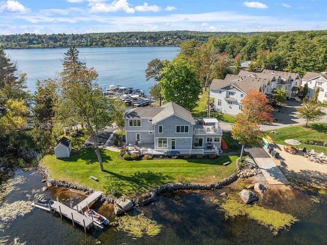 aerial view with a water view