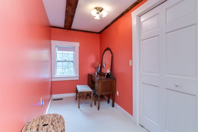 interior space with beamed ceiling