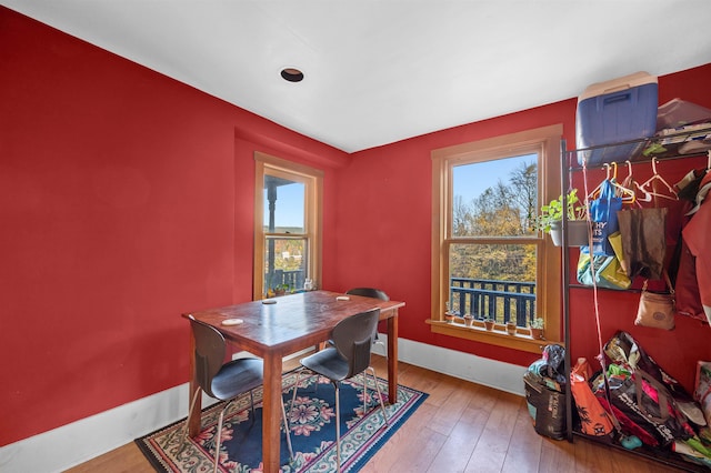 office space with hardwood / wood-style floors