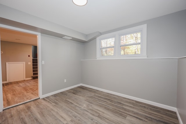 basement featuring wood-type flooring