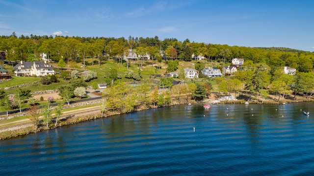 drone / aerial view featuring a water view