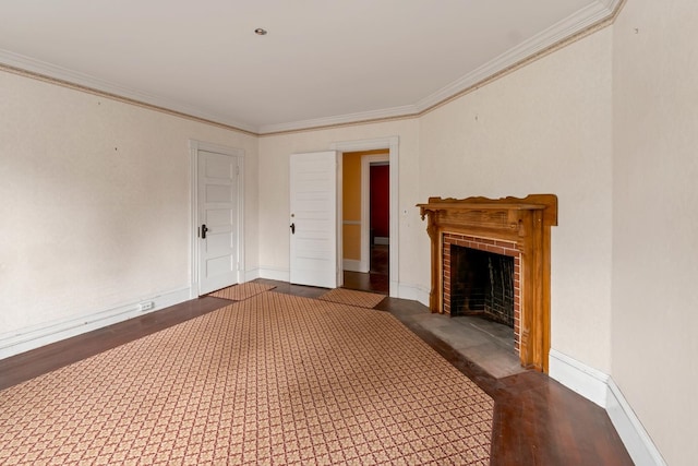 unfurnished bedroom with wood-type flooring and ornamental molding