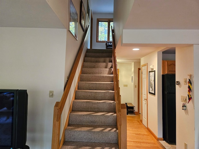 staircase with wood-type flooring