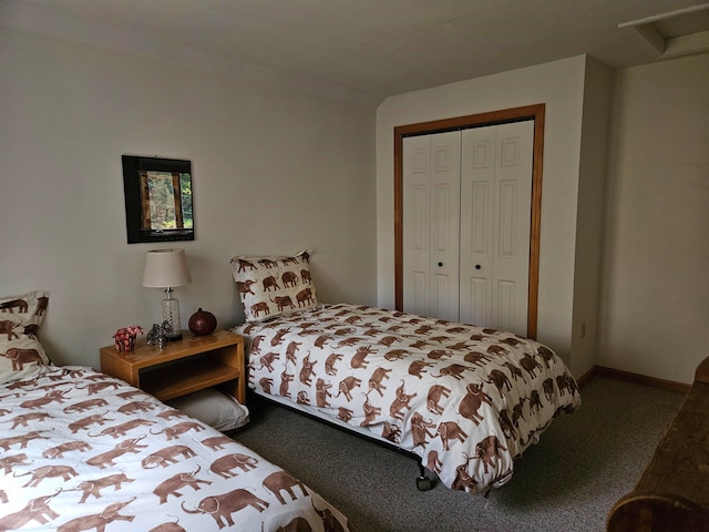 carpeted bedroom with a closet