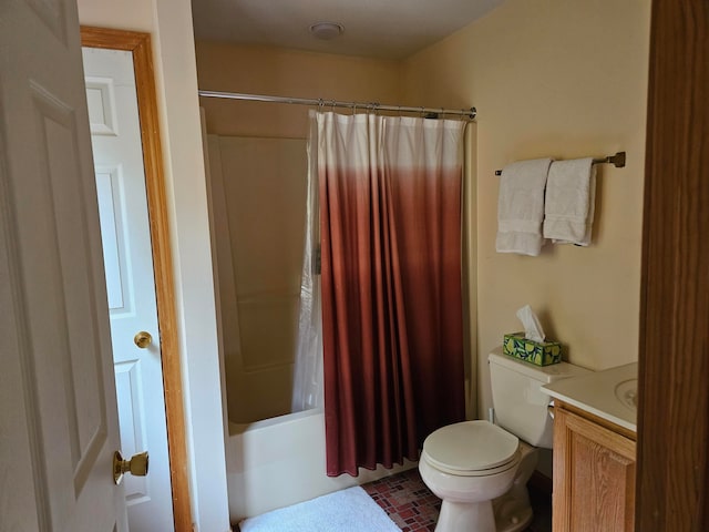 full bathroom featuring vanity, toilet, and shower / bathtub combination with curtain