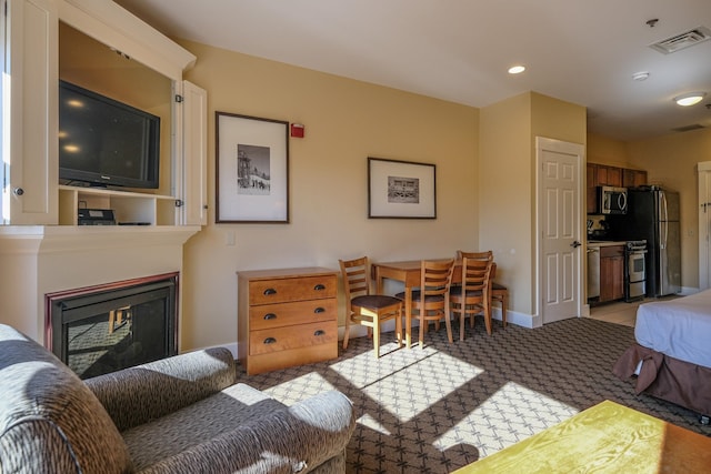 living room with light carpet