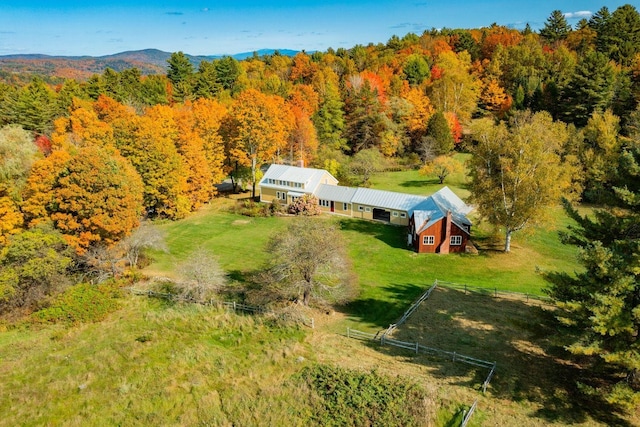 drone / aerial view featuring a mountain view