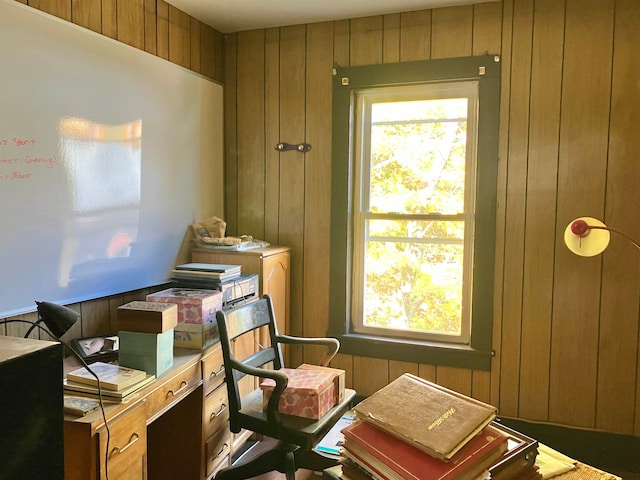 interior space featuring wooden walls