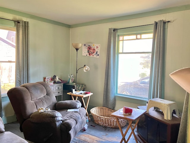 sitting room with hardwood / wood-style floors