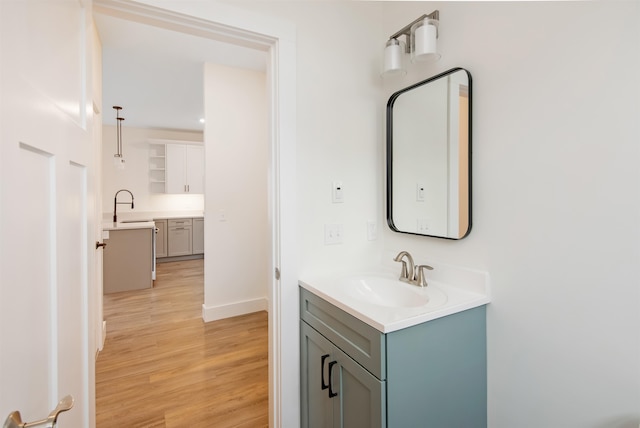 bathroom with vanity and wood-type flooring