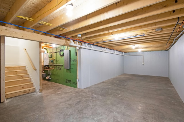 basement featuring electric panel